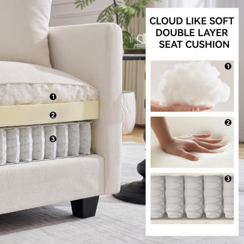 Cloud 3 Pieces Sofa Set, 2+2 Seater Couch+1 Ottoman, Modern Sofas Sets with Deep Seat, Modular Sectional Couches Sets for Living Room, Bedroom, Small Apartment, Beige
