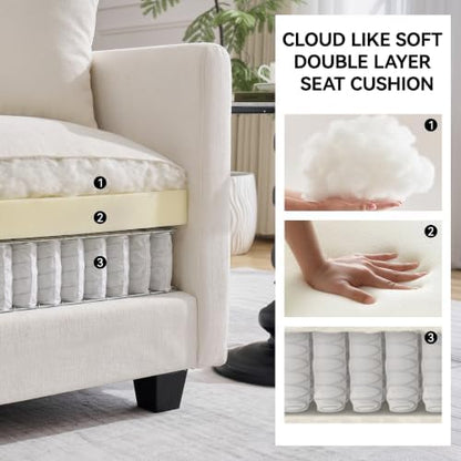 Cloud 3 Pieces Sofa Set, 1+1+3 Seater Couch, Modern Sofas Sets with Deep Seat, Modular Sectional Couches Sets for Living Room, Bedroom, Small Apartment, Beige