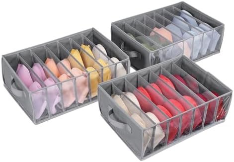 Upgraded Underwear Drawer Organizer Sock Organizer, Grey, 3 Pack