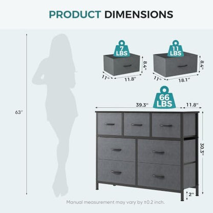 OLIXIS 7 Drawer Fabric Dresser for Bedroom, Clothes Storage Tower, Gray