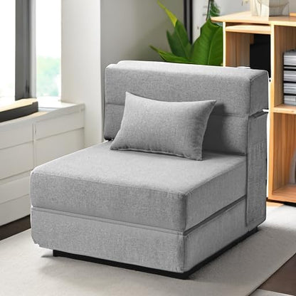 SUYOLS Folding Sofa Bed with Pillow- Convertible Chair Floor Couch & Sleeping Mattress, Foldable Memory Foam Sleeper for Living Room/Dorm/Guest Room/Home Office/Apartment/Loft, Single26, Light Gray
