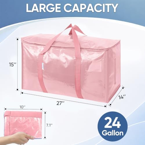 TICONN 8 Pack Extra Large Moving Bags Heavy Duty with Zippers & Carrying Handles, Durable Storage Bags Moving Boxes for Closet Organizers and Storage (8 Pack, Coral)