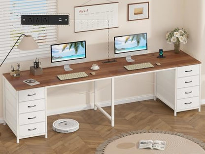 95" 2 Person Desk with 8 Fabric Drawers for Home Office, Living Room