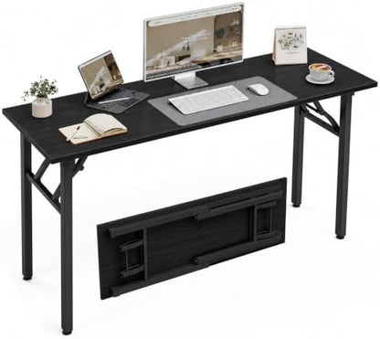 XBurmo Folding Desk Foldable Table, No Assembly 55.1" Foldable Desk Space-Saving Workstation for Small Space, Computer Table, Flat Storage for Home Office, Bedroom, Dorm, Study Room, Dark Oak