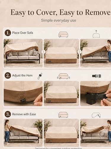 3-Seater Patio Sofa Cover,79W x 37D x 35H Inches Outdoor Couch Cover,100% Waterproof Heavy Duty Patio Sofa Covers,Patio Furniture Covers,Beige&brown