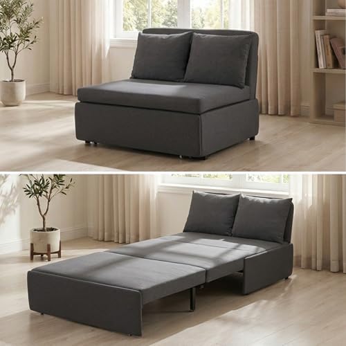Mjkone 43" W Twin Size Pull Out Sleeper Sofa Bed Chair with Pullout Couch Beds, 2 in 1 Convertible Single Sofas Sleeper Chair with Pillows for Living Room Small Place Apartment Office, Dark Gray
