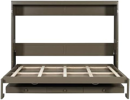 Merax Queen Size Murphy Bed with Desk,Distressed Gray