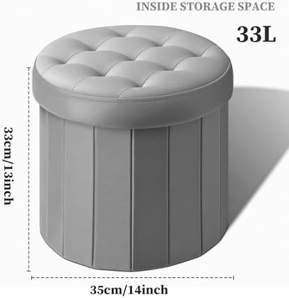Bsketa Round Storage Ottoman, 14" Folding Velvet Foot Stool Rest,Grey