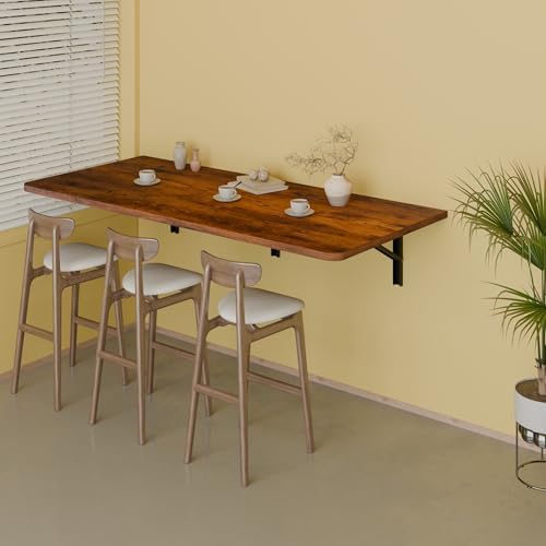 IAE 48x22in Floating Fold Desk,Wall-Mounted Folding Computer Table,Rustic