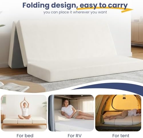 JUIKURY Cool & Breathable Chenille 6 Inch Memory Foam Foldable Futon Sofa Bed with Handles & Non-Slip Bottom, Covertible Sofa Bed for Guest, Camping, Dorm