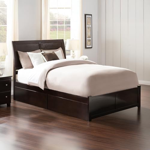 AFI Portland Queen Size Platform Bed with Footboard & Storage Drawers in Espresso