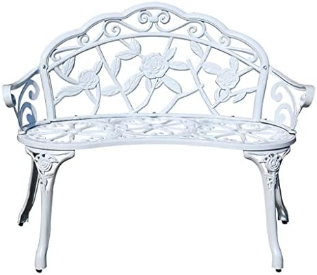 GIZMOBOX Outdoor Bench Outdoor Bench Lounge Bronze Cast Aluminum Furniture Decorative for Garden Patio Balcony Backyard(White)