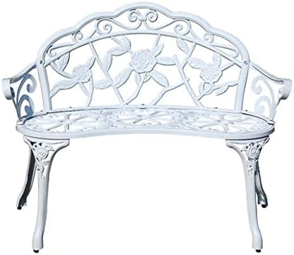 GIZMOBOX Outdoor Bench Outdoor Bench Lounge Bronze Cast Aluminum Furniture Decorative for Garden Patio Balcony Backyard(White)