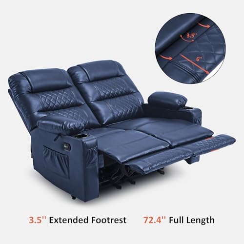MCombo 56 in Reclining Loveseat Recliner with Heat & Massage PR622 (Blue)