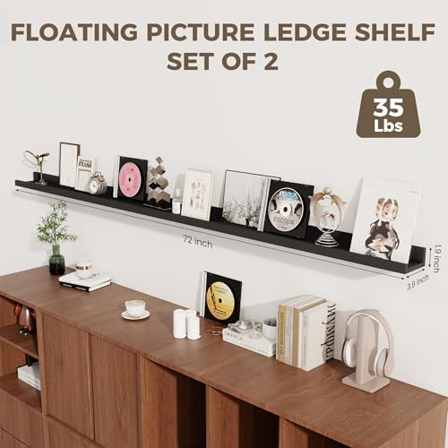 72 Inch Floating Shelves, Black Picture Ledge Shelf Set of 2