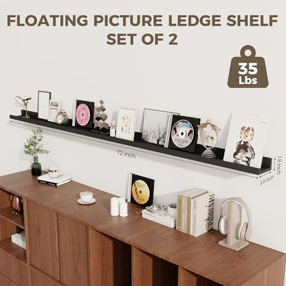 72 Inch Floating Shelves, Black Picture Ledge Shelf Set of 2