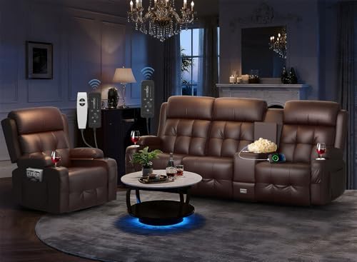 RV Loveseat Recliner Sofa, Home Theater Seating with Console & Massage