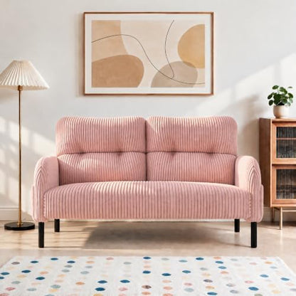 47" Corduroy Loveseat Sofa, 2 Seater Couch with Side Pockets, Pink