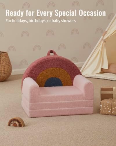 Blissful Diary Foldable Kids Couch, 2-in-1 Kids Sofa Chair, Blush Rainbow