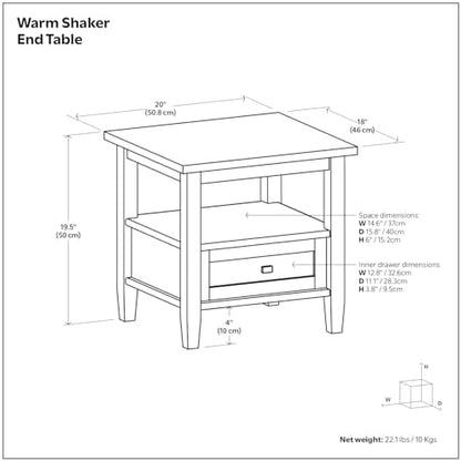 SIMPLIHOME Warm Shaker 20" Wide Solid Wood Square End Table in Coastal Blue