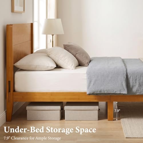 Solid Bamboo Queen Bed Frame with Headboard, Japanese Joinery