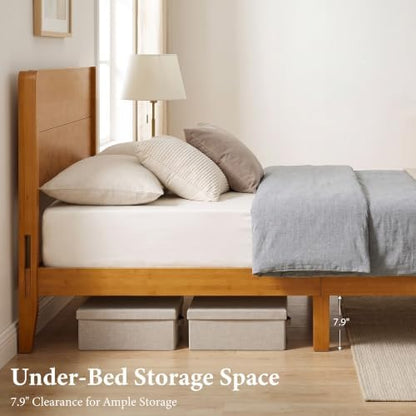 Solid Bamboo Queen Bed Frame with Headboard, Japanese Joinery