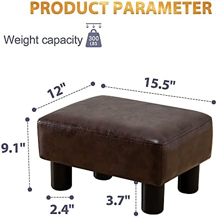 LUE BONA Small Rectangle Foot Stool, PU Leather Fabric Footrest Ottoman with Non-Skid Plastic Legs, Modern Rectangle Footrest Small Step Stool Ottoman for Couch, Desk, Office, Living Room, Brown