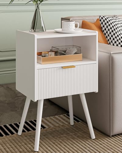 Modern Bedside Table with 2 Storage Drawer and Open Wood Shelf, for Bedroom and Small Spaces,Night Stand with Solid Wood Legs (Oak)