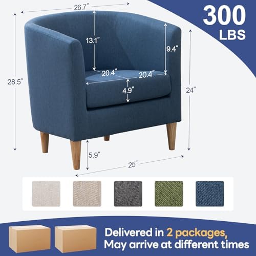 Accent Barrel Chairs Set of 2, Living Room Chairs with Armrest, Blue