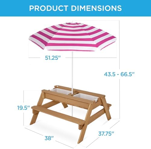 Best Choice Products Kids Picnic Table with Umbrella & Sensory Bins Fuchsia