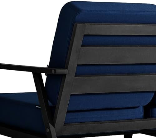 Pia Ricoo Outdoor Premium Teak Wood Couch with Armrests & Table, All‑Weather Outdoor Furniture for Backyard, Deck, Lawn, Navy/Dark
