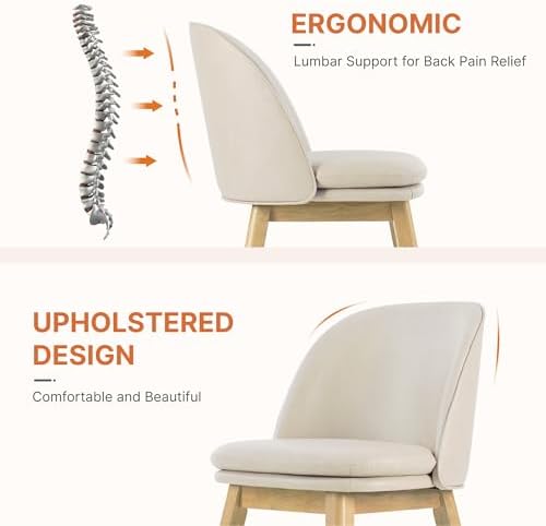 KISLOT Wooden Dining Chairs Set of 4, Faux Leather Upholstered Modern Dining Room Chairs with Double-Layer Thick Seat Cushion & Ergonomic Backrest for Restaurant, Kitchen and Café, Beige, 2 Boxs