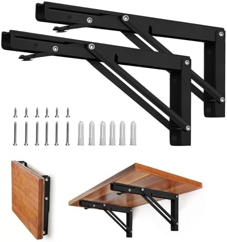 Storystore Folding Shelf Brackets, 10 Inch 2 Pcs Fold Down Table Support