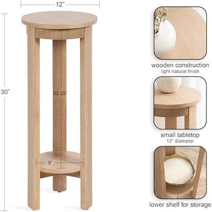 Kate and Laurel Foxford Modern Tiered Round Drink Table, 12 x 12 x 30, Light Natural, Transitional Two-Tier Circle Plant Stand for Use as Living Room Pedestal Table or Small Bedroom Nightstand