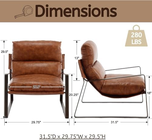 LukeAlon Set of 2 Modern PU Leather Accent Armchair, Brown