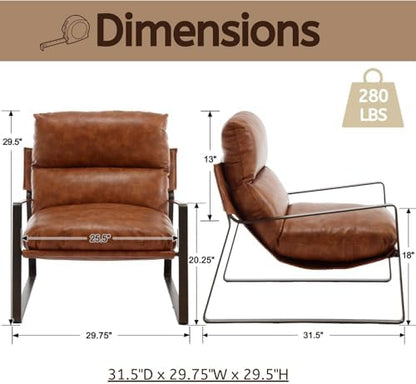 LukeAlon Set of 2 Modern PU Leather Accent Armchair, Brown