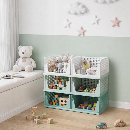 Green Boy Closet Organizers and Storage Stackable Plastic Drawer Basket for Clothing Stackable Storage Bins Shelf Storage Container for Rv Closet Wardrobe Bedroom Bathroom Playroom Man 6 Pack