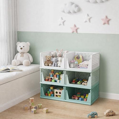 Green Boy Closet Organizers and Storage Stackable Plastic Drawer Basket for Clothing Stackable Storage Bins Shelf Storage Container for Rv Closet Wardrobe Bedroom Bathroom Playroom Man 6 Pack