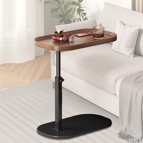 Adjustable Height C Shaped Side Table, Couch Tables That Slide Under, C Side Table Raised Edge, 360°Swivel C Shaped End Table, Small Coffee C Table, End Table for Sofa/Bed/Bathtub