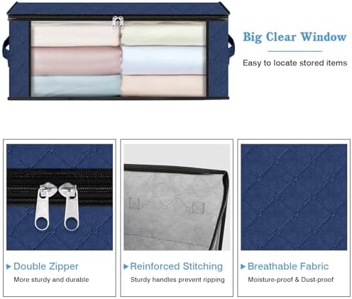 HomeHacks 4-Pack Clothes Organizer Storage Bags, 35L Storage Bins, Blue