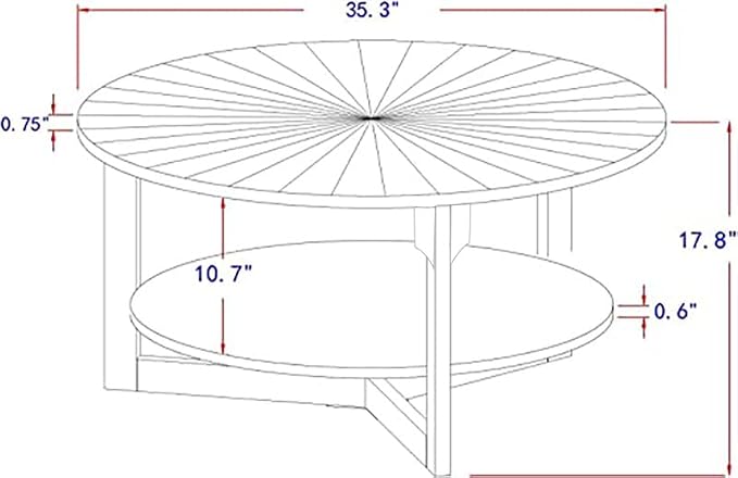Round Coffee Table, 35" Circle Wood Coffee Table with Storage Shelf, 2 Tier Center Table for Living Room Apartment Home Furniture, Easy Assembly (Light Brown,35" Dx35 Wx18 H)