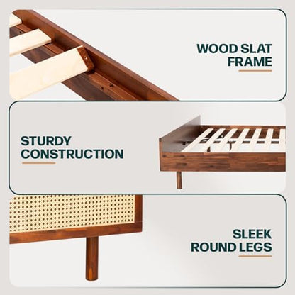 Bme Nancy King Size Bed Frame and Headboard, Unique Geometric Headboard, US Patent Pending Design, Mid Century Modern Style, Acacia Wood, 12 Slats, No Box Spring Needed, Easy Assembly, Dark Chocolate