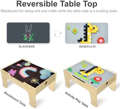 Kids All-in-One Activity Play Table w/ Building Bricks & Train Tracks