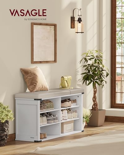VASAGLE Shoe Storage Bench with Removable Cushion, Adjustable Shelves