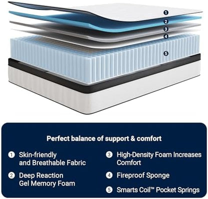 Avenco Queen Mattress, 14 Inch Medium Firm Queen Size Mattress in a Box, Hybrid Mattresses with Smarts™ Coil Pocket Springs for Motion Isolation, Strong Edge Support, CertiPUR-US Certified