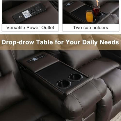 URRED Wall Hugger Power Recliner Sofa with Massage and Heat，Dark Brown