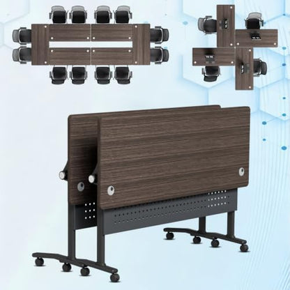 Folding Conference Room Tables with Wheels, Walnut 2Pack Training Tables