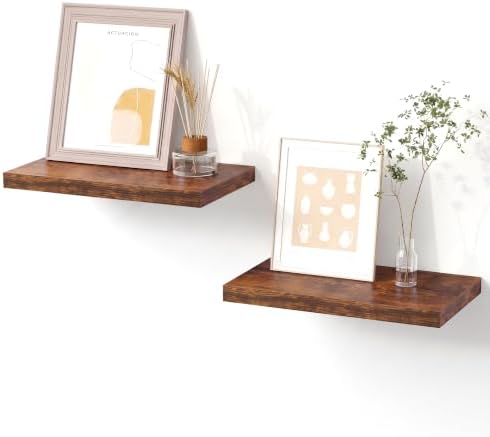 2 Pack Small Floating Shelves, 11.8" x 5.5" x 0.98", Rustic Brown