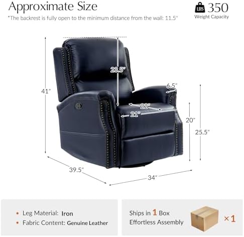 HULALA HOME Swivel Rocking Recliner, Navy