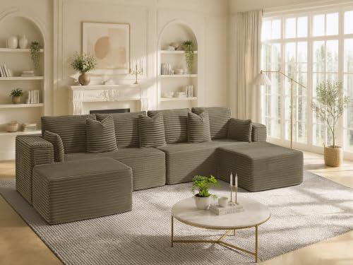 138" Oversized Boneless Couches for Living Room,6-Seat Modular U-Shaped Sectional Sofa with Deep Seat,Memory Foam,No Assembly Required,Camel